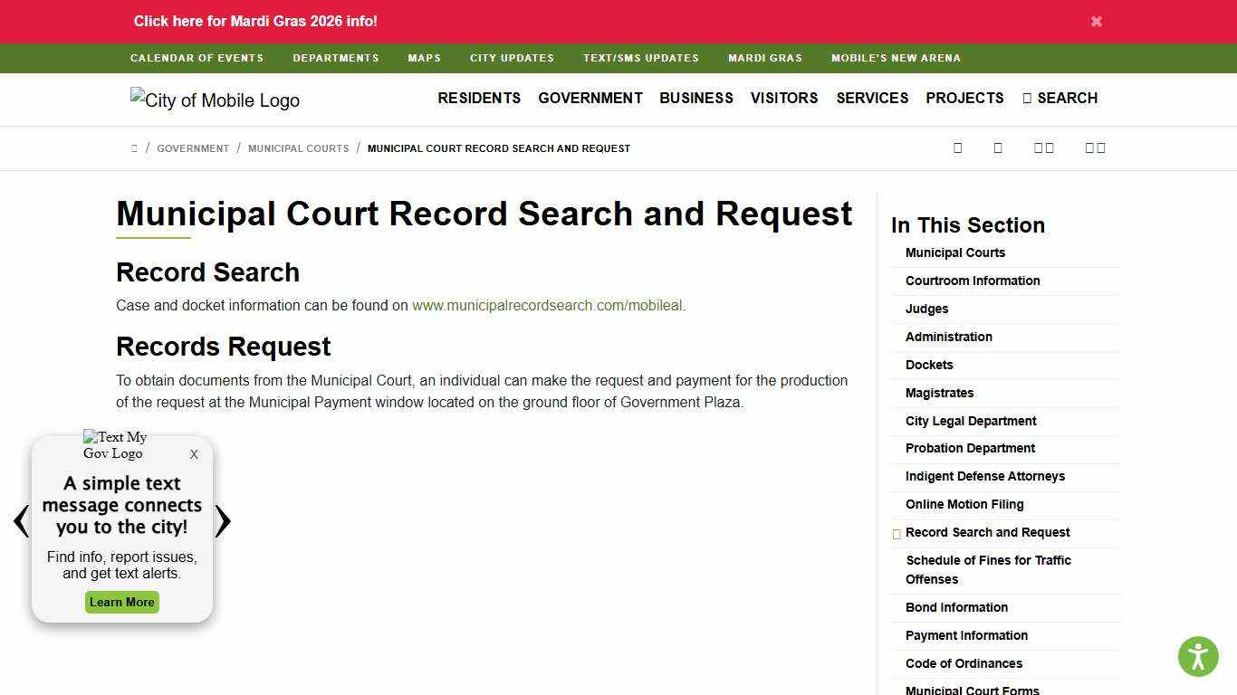 Municipal Court Record Search And Request : City of Mobile