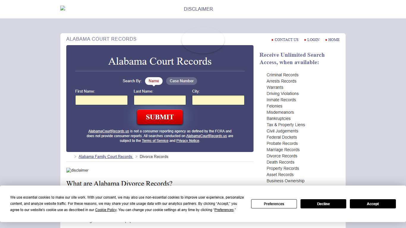 Alabama Divorce Records Search AlabamaCourtRecords.us
